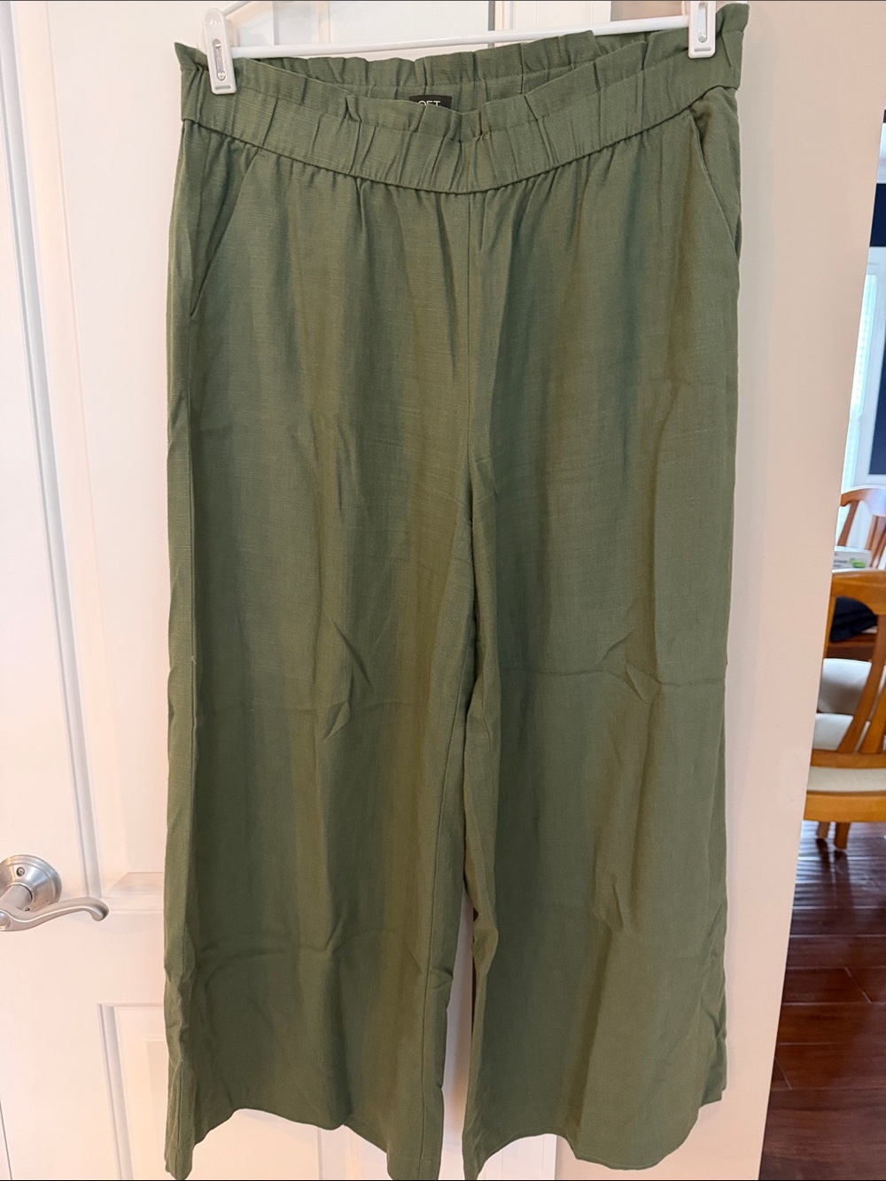 Loft Womens Hunter Green High Rise Elastic Waist Wide Leg Linen Pant Size Large
